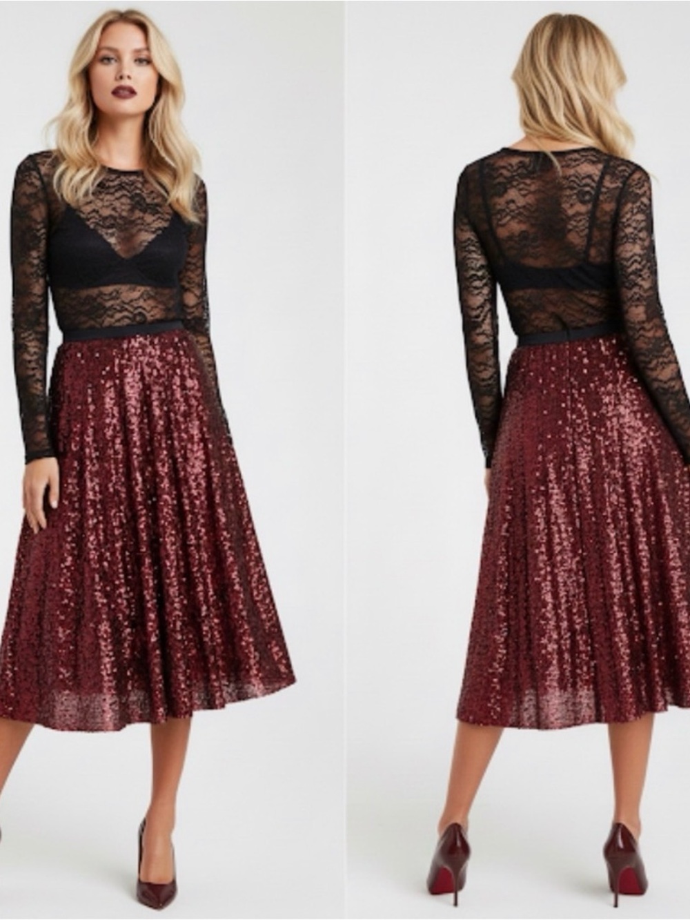Maeve Anthropologie Orleans Sequin Midi Skirt Burgundy Wine Red A Line Small